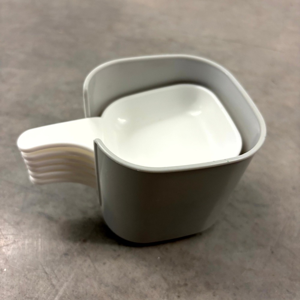 Modern Nested Measuring Cup Set 5 White Scoops with Grey Storage Container